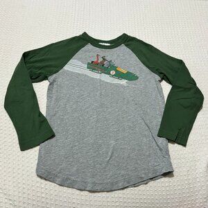 Hanna Anderson Boys Grey Green Reindeer Rhino Bird Sled Winter Cold Snow Shirt